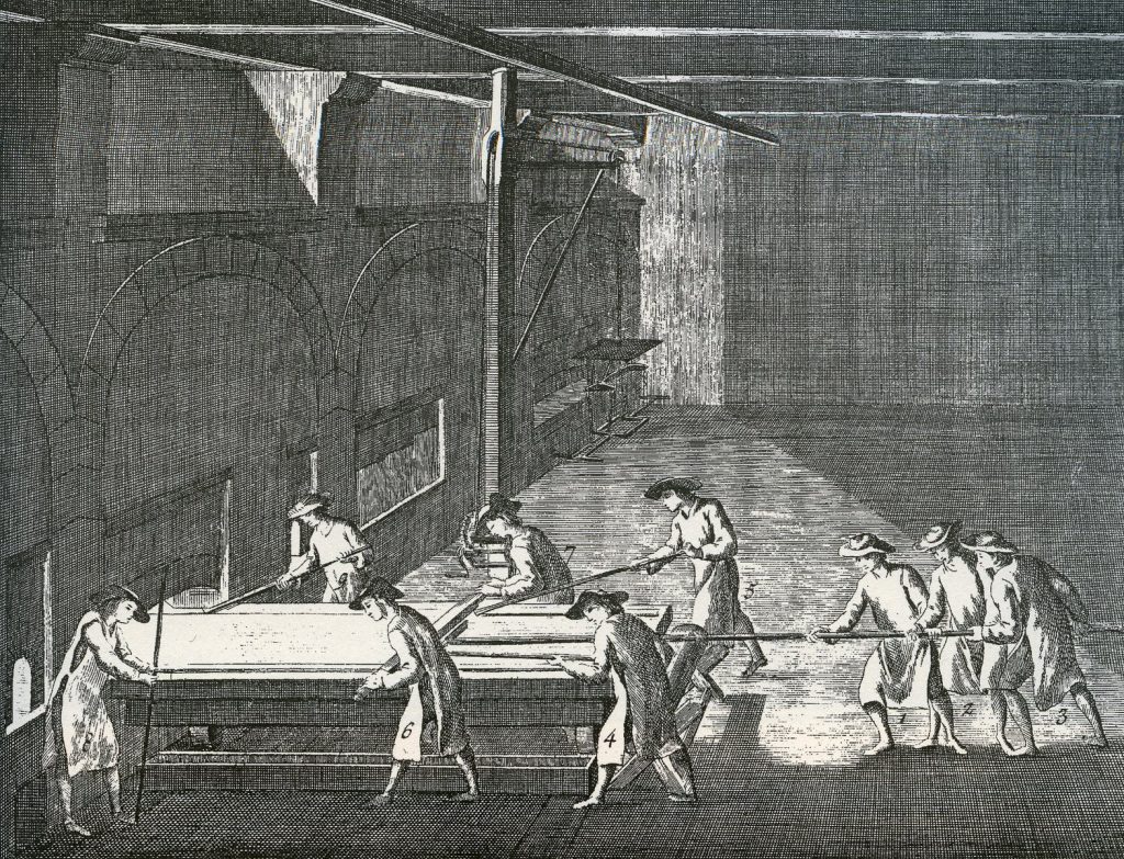 L’Encyclopédie Diderot et d’Alembert, Art du verre – Fabrication des glaces, planche XXV, 18es